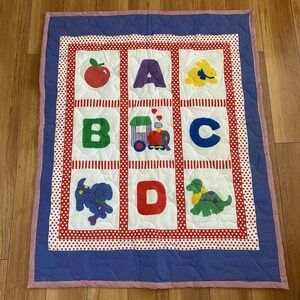 Vintage Polka Dot ABC Alphabet Apple Train Baby Crib Blanket Quilt Comforter